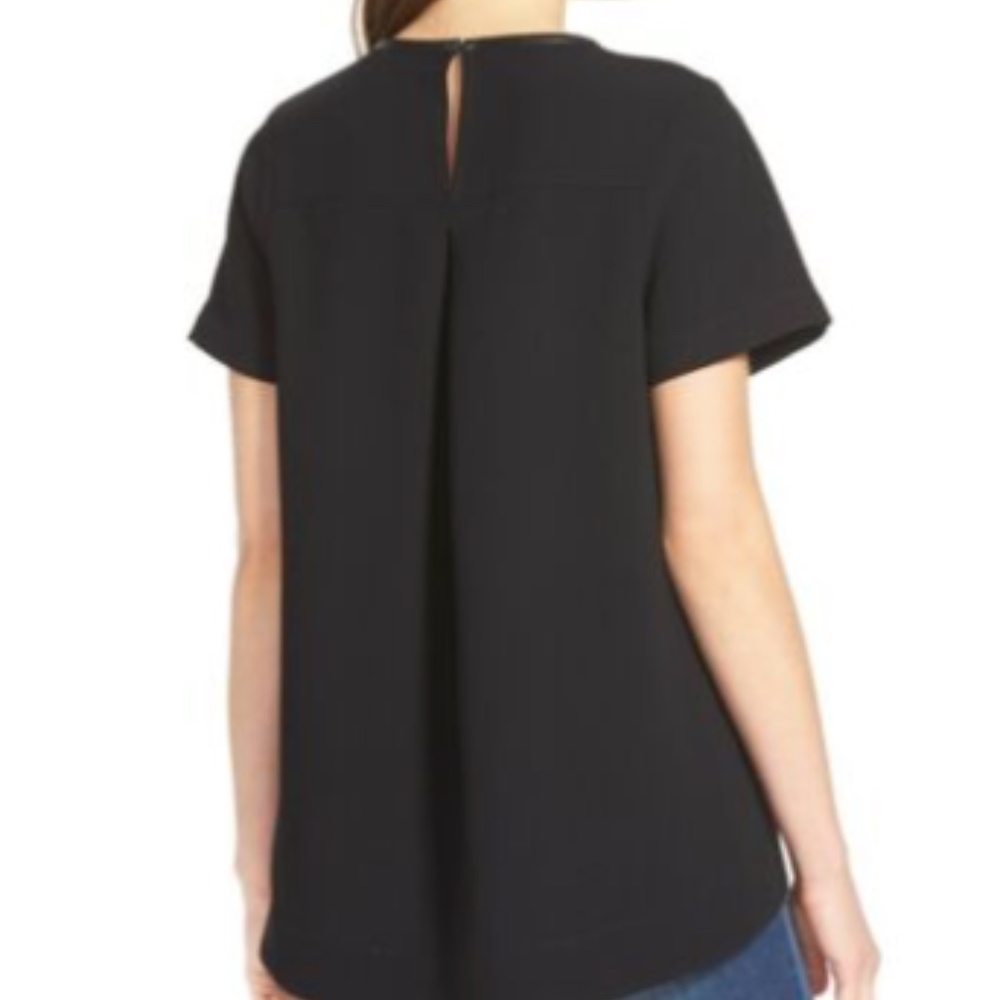 Madewell Leather Trim Tailored Tee Black Blouse - Picture 5 of 16